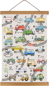 KAIRNE Transport ABC Alphabet Kids Learning Canvas Hanging Scroll Wall Art