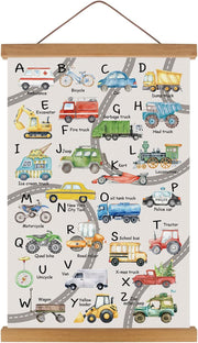 KAIRNE Transport ABC Alphabet Kids Learning Canvas Hanging Scroll Wall Art
