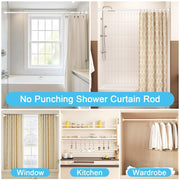 Shower Curtain Pole Extendable Curtain Poles 79-195 Cm Tension Rods For Curtains Extendable No Drill Shower Curtain Rail Non-Slip White Shower Pole for Bathroom Kitchen Bedroom
