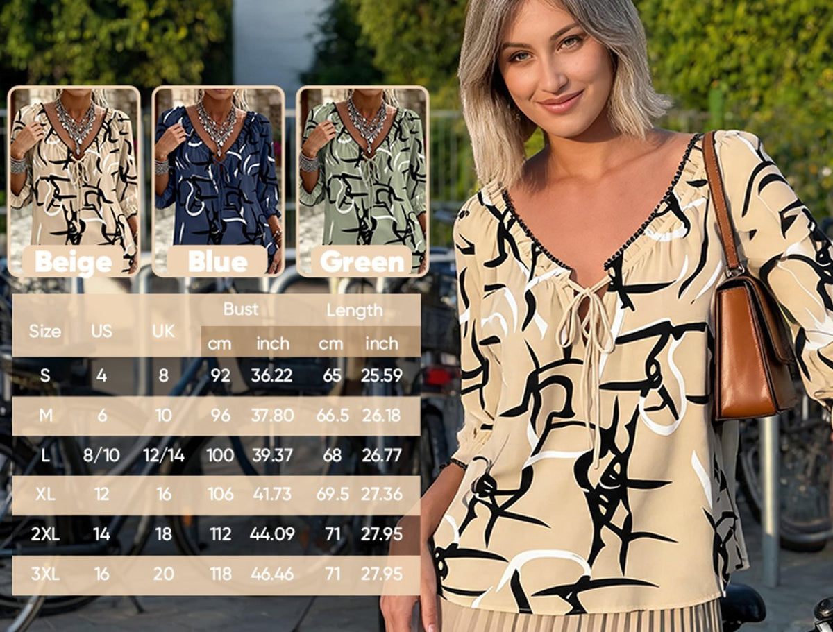 abstract-print-v-neck-lace-up-blouse