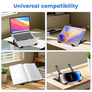 GrandMil Adjustable Laptop Stand for Desk – Foldable & Portable ABS+Silicone Riser, Ventilated Cooling Holder for 10-17.3” Laptops & Tablets (Black)