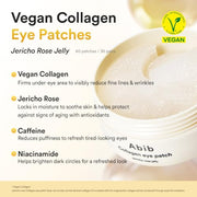 Abib Vegan Collagen Eye Patches for Wrinkles & Fine Line with Jericho Rose Jelly & Peptides, 60 Count, Korean Skin Care