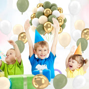 QIFU 52pcs Sage Green and Gold Balloons, Olive Green White Metallic Gold Latex Balloons with Cream Balloon for Jungle Theme Birthday Balloon Party Decoration Anniversary Baby Shower Wedding(12 inch)