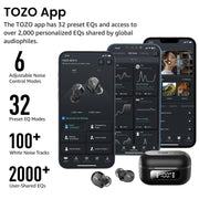 TOZO NC9 Hybrid Active Noise Cancelling Wireless Earbuds, 60H, LED Display | 6 Mic ENC Clear Calls, Deep Bass Sound, IPX8, in Ear Bluetooth 5.3 Headphones,32 EQs via APP, Comfort Fit Ear Buds, Black