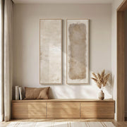 Large Framed Beige Cream Abstract Vertical Wall Art for Hallway, 2 Piece | Long narrow, Large size, Canvas prints, Neutral minimalist pictures, Vertical, Wood frame, Living room,Entryway wall decor