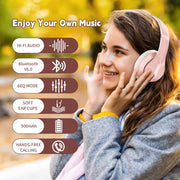 Glynzak Wireless Bluetooth Headphones Over Ear V6.0 HiFi Stereo with Mic | 65H Playtime 6EQ Modes Foldable Bluetooth Headset with Microphone for Travel Smartphone Computer Laptop Rose Gold