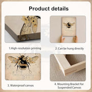 Framed Canvas Wall Art 12x16 Inch Bee Happy Inspirational Quote Artwork Rustic Bee Picture Modern Wall Canvas for Living Room Bedroom Hallway and Stairs Wall Decoration Prints with Hooks Magic Tape