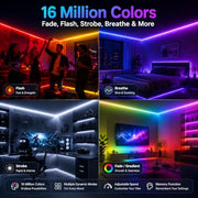 20M RGB LED Strip Lights for Bedroom, Music Sync Colour Changing LED Tape with Bluetooth App & Remote, 16M Colours, Dimmable, Timing Mode, Self-Adhesive for Home Party Kitchen Christmas Decor