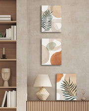 HesenDot 30x40CM Abstract Botanical Neutral Framed Wall Art Set of 3 | Palm Leaves in Earthy Green Tones Canvas Prints, Boho Aesthetic Wall Decor for Living Room Bedroom Bathroom Office Home