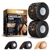 Care Science Copper Infused Kinesiology Tape, 40 Precut Strips, 2 Rolls | Elastic Sports & Weightlifting Tape Supports Muscles & Joints. Water Resistant.