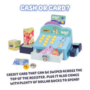 Bluey Cash Register Playset, Interactive Play Register with Scanner | Includes toy credit card, Dollar Bucks, storage drawer, and detachable scanner for grocery store pretend play