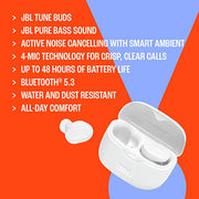JBL Tune Buds - Noise Cancelling Earbuds - Black | JBL Pure Bass Sound, Bluetooth 53 with LE audio support, Active Noise Cancelling with Smart Ambient
