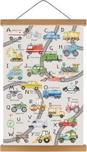 KAIRNE Transport ABC Alphabet Kids Learning Canvas Hanging Scroll Wall Art