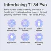 TI-84 Evo Graphing Calculator Texas Instruments, White | Intuitive Icon-based Homescreen, USB-C Charging, Python Programming, Faster Performance, Bigger Graphs than TI-84 Plus CE