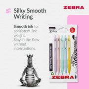 Zebra Pen Z-GRIP Smooth Ballpoint Pens Black Ink 5pk - Pastel Barrel 1mm Medium Point Retractable Ink Pens with Clip - Smooth Writing Pens with Low Viscosity Ink, Comfort Grip - 5 Pens Multipack