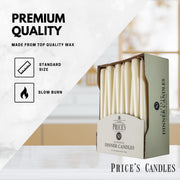 Price's Candles Ivory Tapered Dinner Candles Pack of 50 | Unscented, up to 7 hours burn, clean-burning ivory wax, ideal for weddings, dining, events and home décor