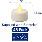 VIROSA Pack of 48 Realistic and Bright Battery Operated Flickering Flameless Tea Light Led Candles, Batteries Included - Yellow