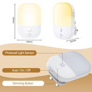 2 Pack Night Light Plug in Wall, Dimmable LED Night Light with Dusk to | Dawn Sensor, 3000K Warm White, 5 Brightness Levels, Energy Saving Plug in Nightlight for Hallway Bedroom Kids Nursery