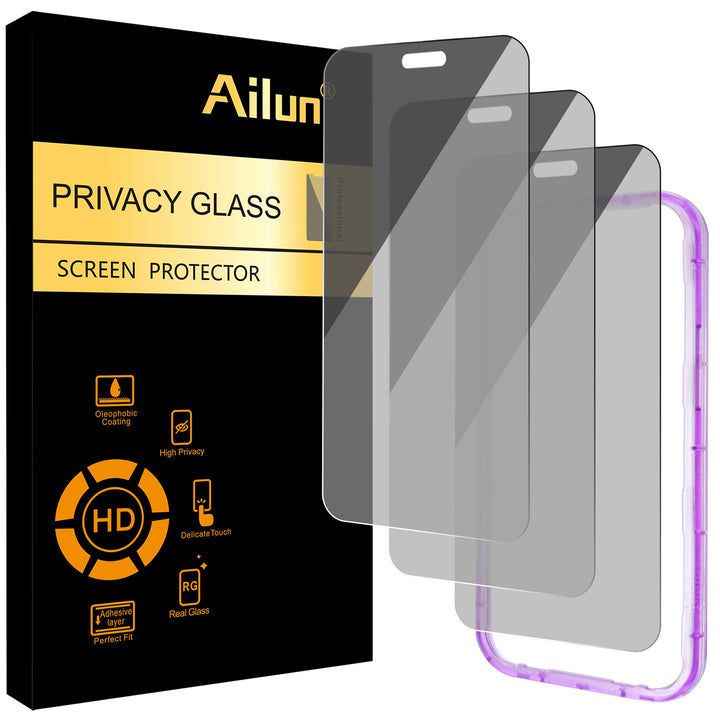 Ailun 3 Pack Privacy Screen Protector for iPhone 18 Pro Max [6.9 inch] | Tempered Glass, Installation Frame, Anti Spy Private, Anti-Scratch, Case Friendly