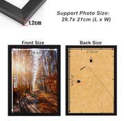 A4 Picture Frame Black, Wooden Photo Frame with Perspex 21x29.7cm, Black | Versatile, Safe Perspex Front, Wall Hanging Hooks, Landscape or Portrait Orientation, Wall-Mount & Desk Stand