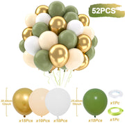 QIFU 52pcs Sage Green and Gold Balloons, Olive Green White Metallic Gold Latex Balloons with Cream Balloon for Jungle Theme Birthday Balloon Party Decoration Anniversary Baby Shower Wedding(12 inch)