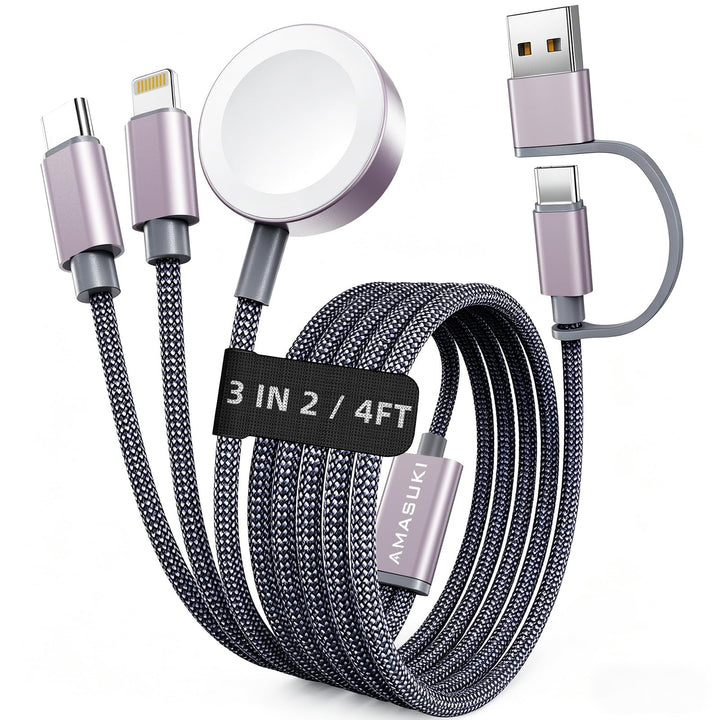 2026 Travel Essentials for Apple Watch Charger,Cruise Vacation Camping Essentials,iPhone Charger,Multi Charging Cable,3 in 2 Charging Docks for iWatch Series 12 11-2/Ultra,iPhone 18 17-12,Car