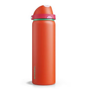 Insulated Water Bottle with Straw - Encool Stainless Steel Water Bottle with Push Button Lid, Leak-Proof & BPA-Free, Keeps Cold for 24 Hours for Sports, Travel, Gym (32 oz, Grapefruit Red)