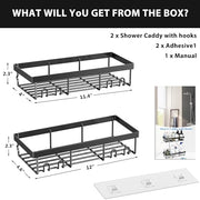 DIFULI Shower Caddy Shelf Organiser 2 Pack, No Drill Black Shower Shelves,Self Adhesive Bathroom Storage Accessories