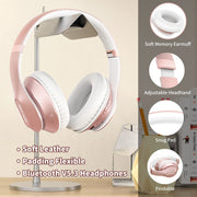 Glynzak Wireless Bluetooth Headphones Over Ear V6.0 HiFi Stereo with Mic | 65H Playtime 6EQ Modes Foldable Bluetooth Headset with Microphone for Travel Smartphone Computer Laptop Rose Gold