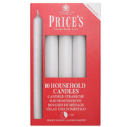 Price's Candles White Household Taper Candles Pack of 10 | Pack of 10, white wax, unscented, 5 hour burn, taper candles, dining, weddings, home décor