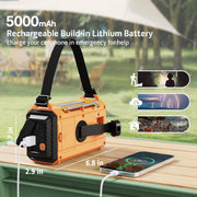 NOAA Weather Alert Radio, 5000mAh Solar Hand Crank Emergency Radio | FM AM Shortwave, Battery Operated Radio with Digital LCD, Cellphone Charger, Flashlight, Reading Lamp, SOS, Headphone Jack