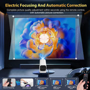 YGSKK Mini Projector with Wifi and Bluetooth, Built-in Apps,Movie Projector | Electric Focus Portable Projector, 1080P Video Projector for Bedroom, Supports Smartphone/TV Stick/iPad/PS5/Laptop/HDMI/USB