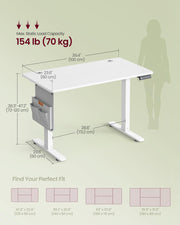 VASAGLE Electric Standing Desk, Height Adjustable, 100 x 60 cm, 4 Presets | Continuous Adjustment, Spliced Desktop, 4 Memory Heights, White, Balok Collection LSD130WZ02