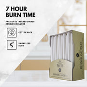 Price's Candles Ivory Tapered Dinner Candles Pack of 50 | Unscented, up to 7 hours burn, clean-burning ivory wax, ideal for weddings, dining, events and home décor