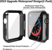 Misxi 2-Pack Waterproof Case for 44mm Apple Watch SE3/SE2/SE/Series 6/5/4 | Cover with 9H Tempered Glass Screen Protector for SE 3/SE 2/SE/Series6/5/4, Anti-Scratch, Matte Black