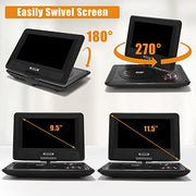 11.5" Portable DVD Player with 9.5" Swivel Screen, 5-Hours Rechargeable Battery,Car DVD Player,Support CD/DVD/SD Card/USB,Regions Free,Dual Speakers, Black…
