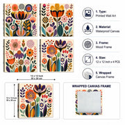 Glyzaen Neutral Olive Tree Framed Canvas Wall Art Set of 4, 30 x 30 cm | Mediterranean Vase Canvas Prints, Beige Botanical Wall Art for Living Room and Bedroom, with Hooks and Hook-and-Loop Strips
