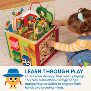 Battat Wooden Activity Cube - 5-Sided Play Center with Bead Maze, Doors | Farm-themed with bead maze, peekaboo doors, spinners, zig-zag race and mix-and-match animals, 1+ Years