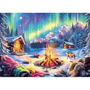 Blueforest 1000 Piece Jigsaw Puzzle, Northern Lights Winter Cabin Bonfire | Northern Lights Jigsaw Puzzles, Impossible Challenging Difficult Puzzle with Aurora, Perfect Holiday Gift for Family