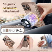 GVIEWIN for iPhone 16 Pro Case Compatible with MagSafe Screen Protector | Military Grade Protection, Full Camera Protection, Floral Translucent, Women Magnetic Phone Case, Floratopia/Brown