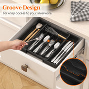 Lifewit Expandable Cutlery Drawer Organiser, 5-7 Compartments Utensil Tray | Adjustable Kitchen Drawer Dividers for Spoons Forks Knives, Plastic Storage Holder, 22-36 x 30cm, Small, Black