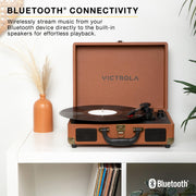 Victrola Journey II - Bluetooth Suitcase Record Player - Pink | Built-in stereo speakers, 3-speed turntable plays 7", 10" and 12" records, Bluetooth in and out, headphone jack