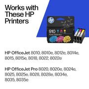 HP 910 Cyan, Magenta, Yellow Ink Cartridges (3-Pack) | Works with OfficeJet 8010, 8020 Series, OfficeJet Pro 8020, 8030 Series | Eligible for Instant Ink | 3YN97AN
