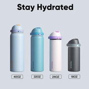 Insulated Water Bottle with Straw - Encool Stainless Steel Water Bottle with Push Button Lid, Leak-Proof & BPA-Free, Keeps Cold for 24 Hours for Sports, Travel, Gym (32 oz, Grapefruit Red)