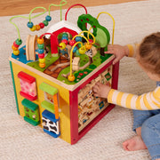 Battat Wooden Activity Cube - 5-Sided Play Center with Bead Maze, Doors | Farm-themed with bead maze, peekaboo doors, spinners, zig-zag race and mix-and-match animals, 1+ Years