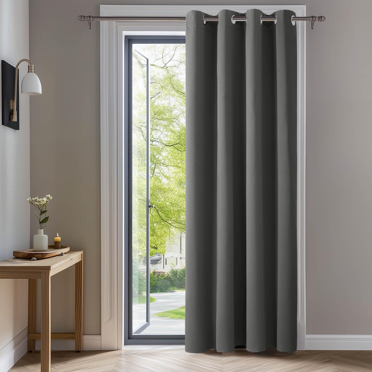 Deconovo Thermal Door Curtain Grey Blackout Curtain Bedroom 52"x84" 1 Panel | Eyelet Thermal Curtains,84 Inch Door Curtain for Living Room,Heat Blocking Grey Curtains,Energy Efficient,Room/Home Decor