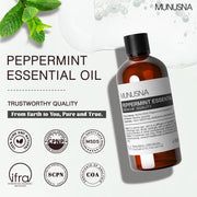 MUNUSNA Peppermint Essential Oil 100ml, Pure Natural Oil for Diffusers | Peppermint Oil with Fresh Cool Herbal Aroma, Steam Distilled for Candle Making, Soaps, Massage Blends and DIY Projects