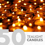 Avlash ® 8 Hour Tea Light Candles Pack of 50-8 Hour Burn Time - Shrink Wrapped, Unscented Tea Lights - White
