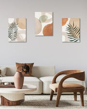 HesenDot 30x40CM Abstract Botanical Neutral Framed Wall Art Set of 3 | Palm Leaves in Earthy Green Tones Canvas Prints, Boho Aesthetic Wall Decor for Living Room Bedroom Bathroom Office Home