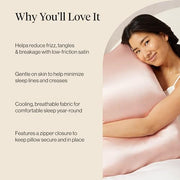 Kitsch Satin Pillowcase with Zipper 48x66cm - Blush | Softer than Silk Pillow Cases for Hair & Skin, Smooth Cooling Satin Pillow Case, Wrinkle - Free Pillow Case, Queen Size